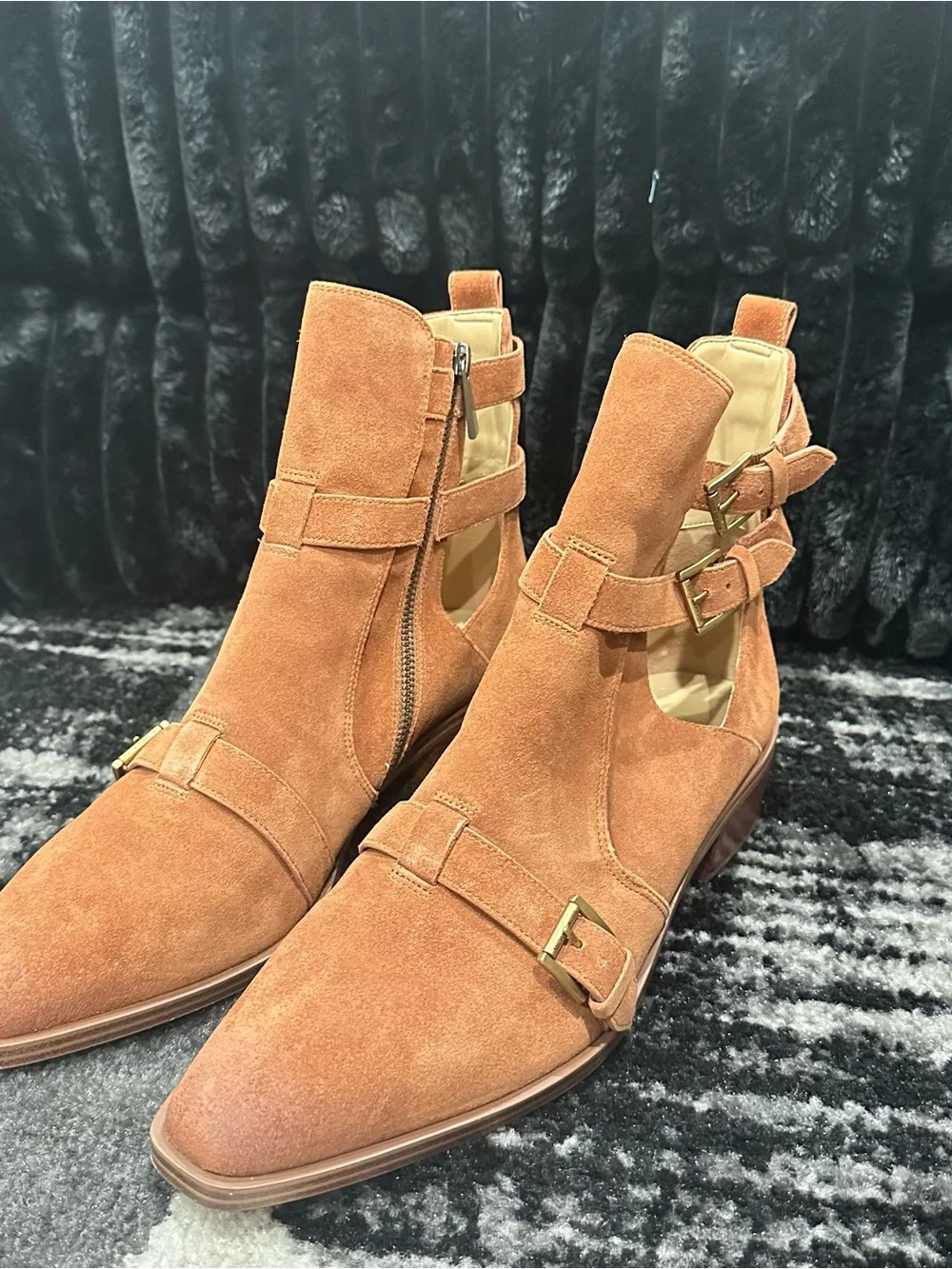 Micheal Kors Women Suede Ankle Boots with Buckle Straps - Rust - Picture 1 of 3